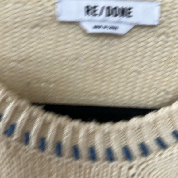 Re/Done Cream Sweater with Blue Floral Design - Picture 3 of 3